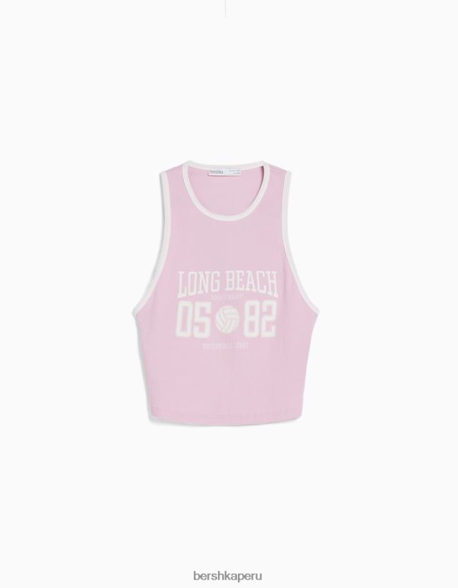 rosa Bershka mujer camiseta sin mangas del equipo universitario con la espalda abierta 806J6B609