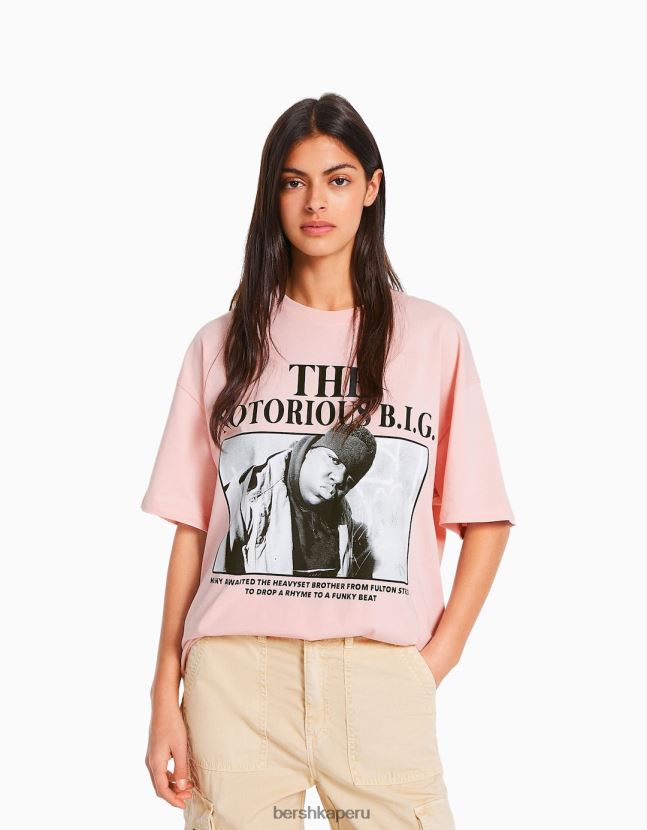 rosa Bershka mujer el notorio gran playera manga corta estampada 806J6B545