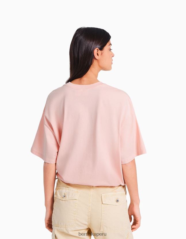 rosa Bershka mujer el notorio gran playera manga corta estampada 806J6B545