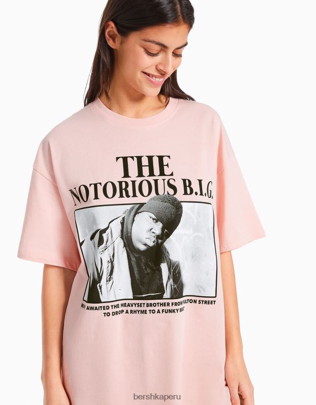 rosa Bershka mujer el notorio gran playera manga corta estampada 806J6B545
