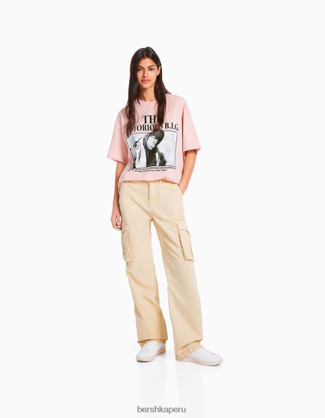 rosa Bershka mujer el notorio gran playera manga corta estampada 806J6B545