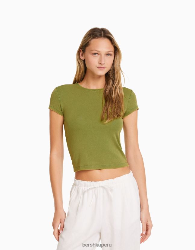 verde Bershka mujer camiseta ajustada de manga corta 806J6B479
