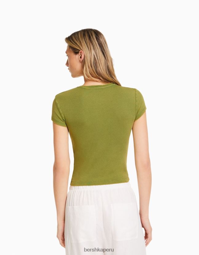 verde Bershka mujer camiseta ajustada de manga corta 806J6B479