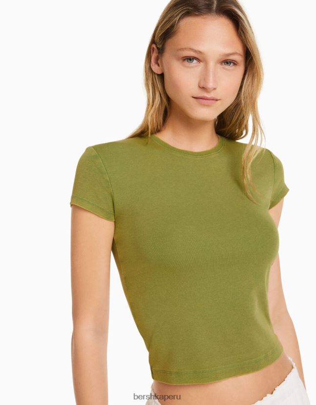 verde Bershka mujer camiseta ajustada de manga corta 806J6B479