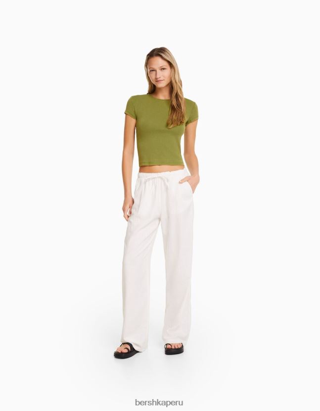 verde Bershka mujer camiseta ajustada de manga corta 806J6B479