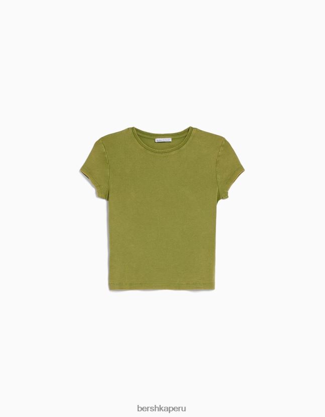 verde Bershka mujer camiseta ajustada de manga corta 806J6B479