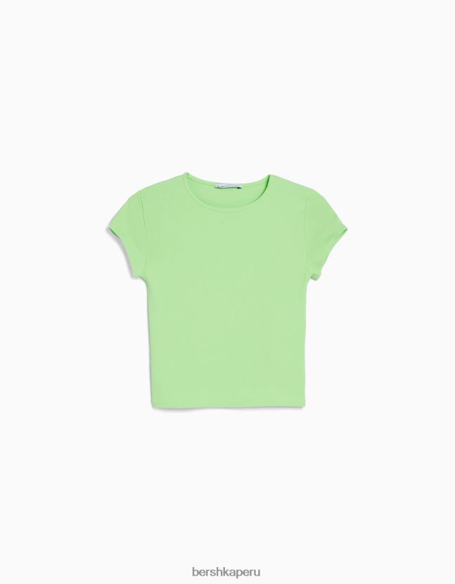 verde Bershka mujer camiseta de canalé manga corta 806J6B349