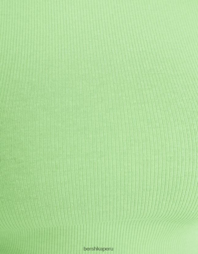 verde Bershka mujer camiseta de canalé manga corta 806J6B349