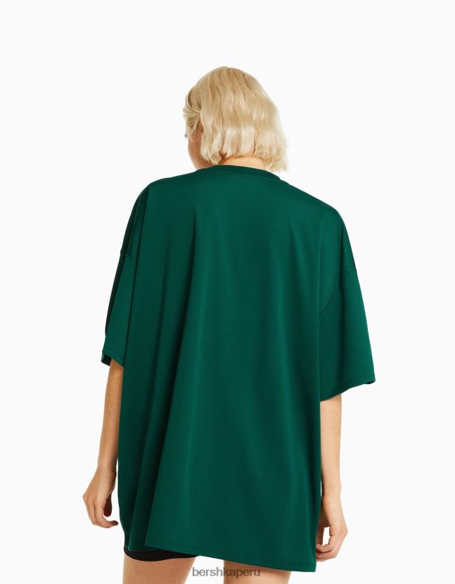 verde Bershka mujer camiseta de manga corta con cuello de polo de fútbol 806J6B561