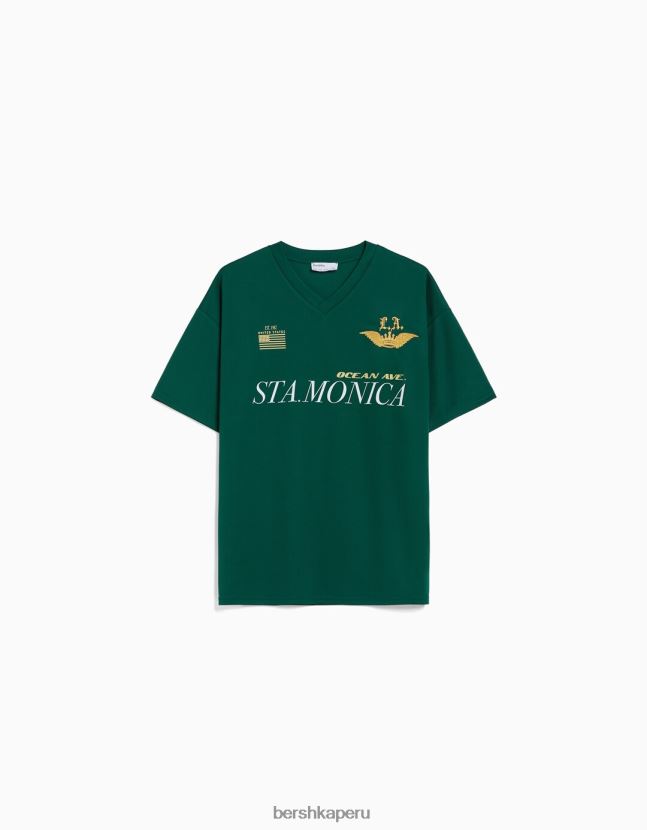 verde Bershka mujer camiseta de manga corta con cuello de polo de fútbol 806J6B561