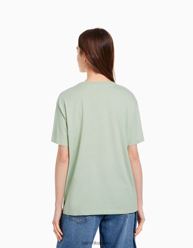 verde Bershka mujer camiseta de manga corta con estampado 806J6B505