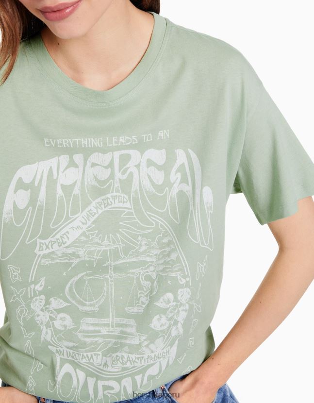 verde Bershka mujer camiseta de manga corta con estampado 806J6B505