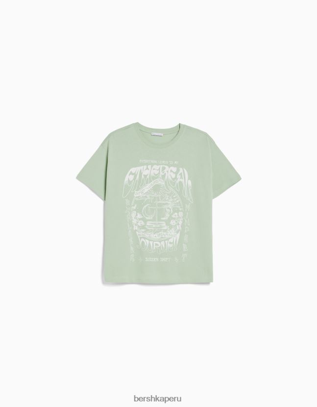 verde Bershka mujer camiseta de manga corta con estampado 806J6B505