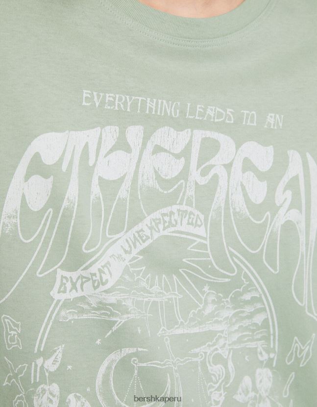 verde Bershka mujer camiseta de manga corta con estampado 806J6B505