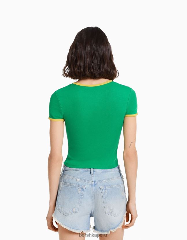 verde Bershka mujer camiseta de manga corta con estampado 806J6B588