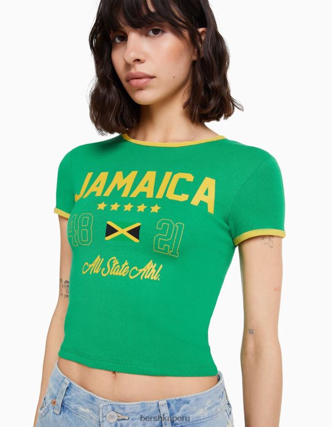 verde Bershka mujer camiseta de manga corta con estampado 806J6B588