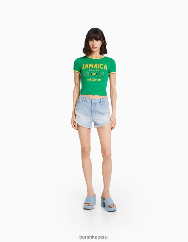 verde Bershka mujer camiseta de manga corta con estampado 806J6B588
