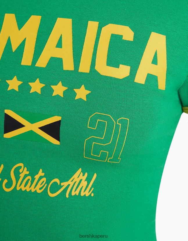verde Bershka mujer camiseta de manga corta con estampado 806J6B588