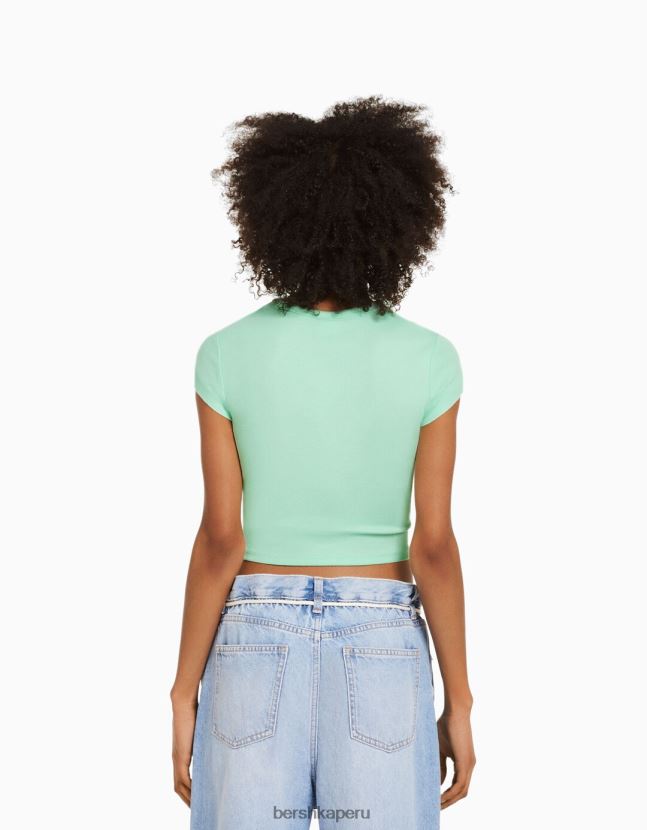 verde Bershka mujer camiseta de manga corta con estampado 806J6B598