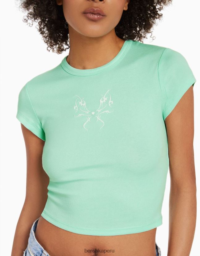 verde Bershka mujer camiseta de manga corta con estampado 806J6B598