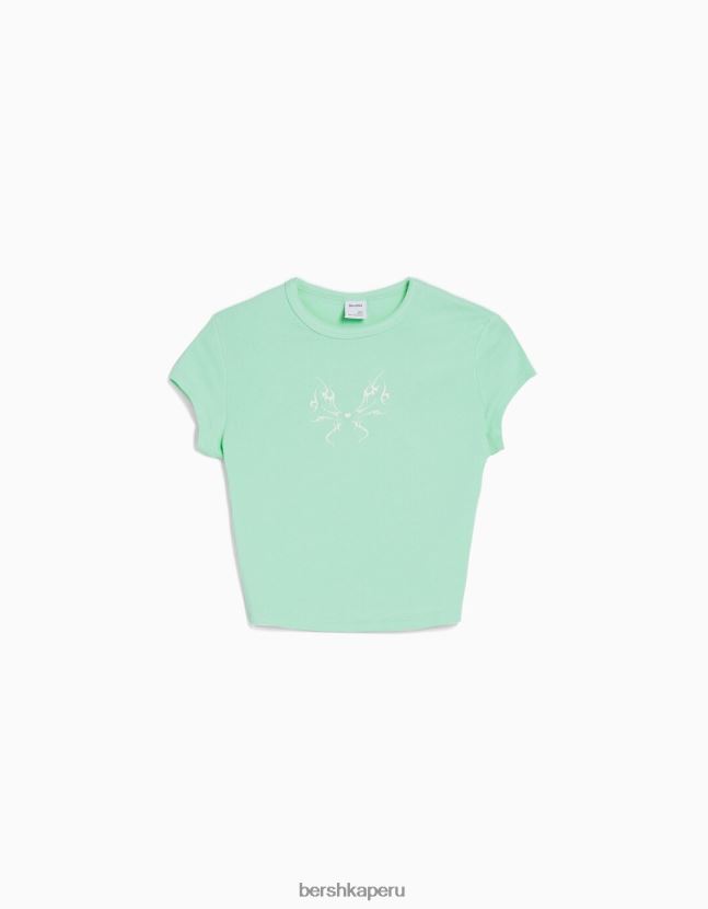 verde Bershka mujer camiseta de manga corta con estampado 806J6B598
