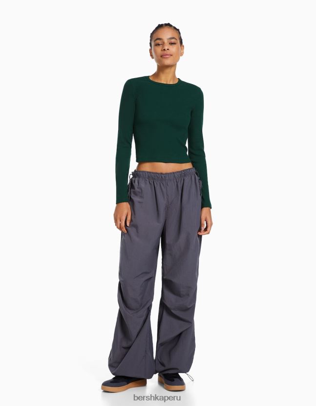 verde Bershka mujer camiseta de manga larga de canalé 806J6B437