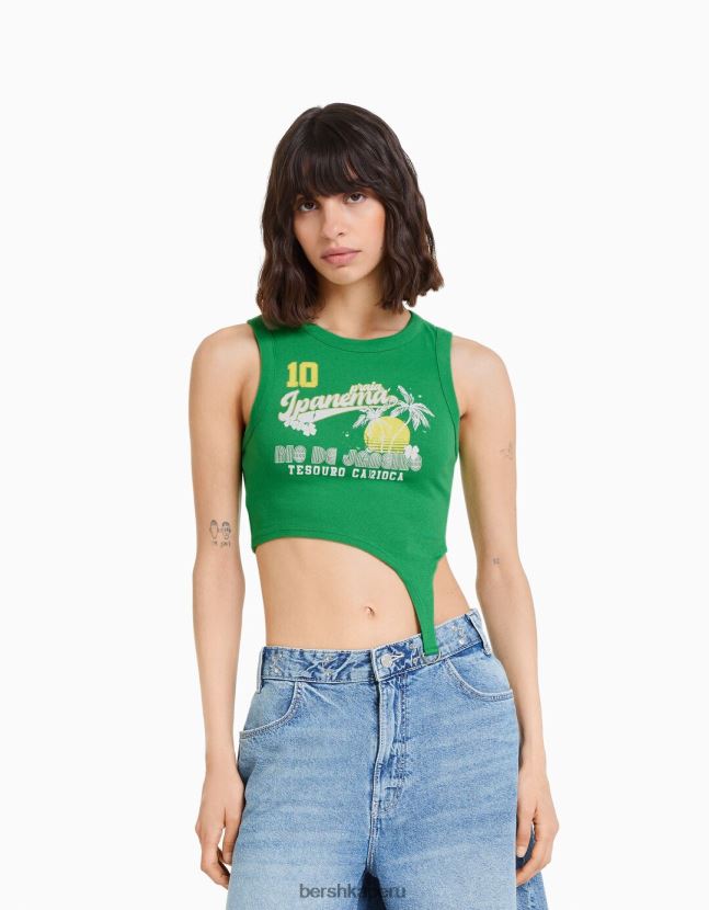 verde Bershka mujer camiseta sin mangas con detalle de anillo estampado 806J6B359