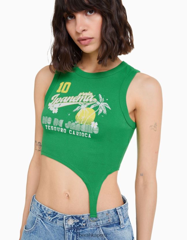 verde Bershka mujer camiseta sin mangas con detalle de anillo estampado 806J6B359
