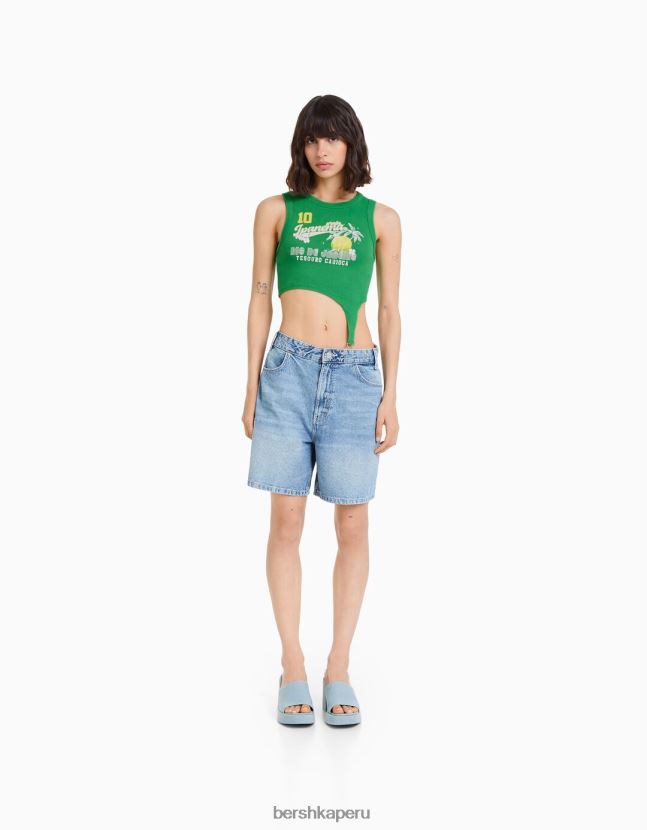 verde Bershka mujer camiseta sin mangas con detalle de anillo estampado 806J6B359