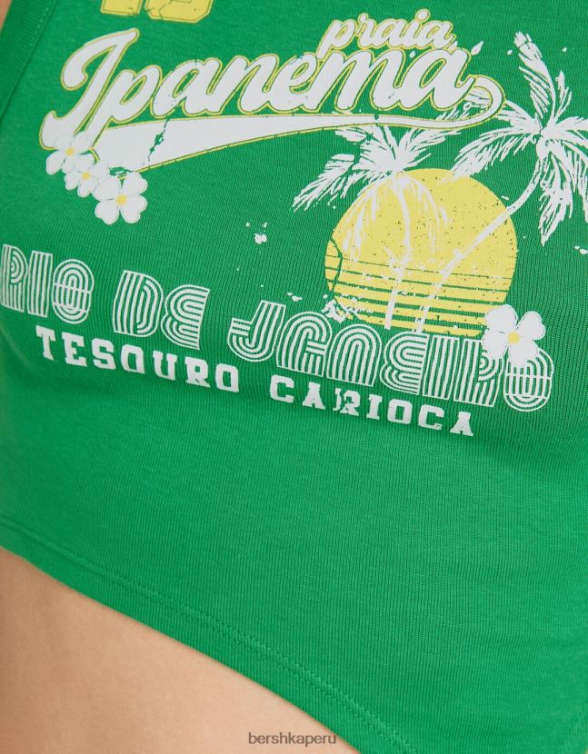 verde Bershka mujer camiseta sin mangas con detalle de anillo estampado 806J6B359