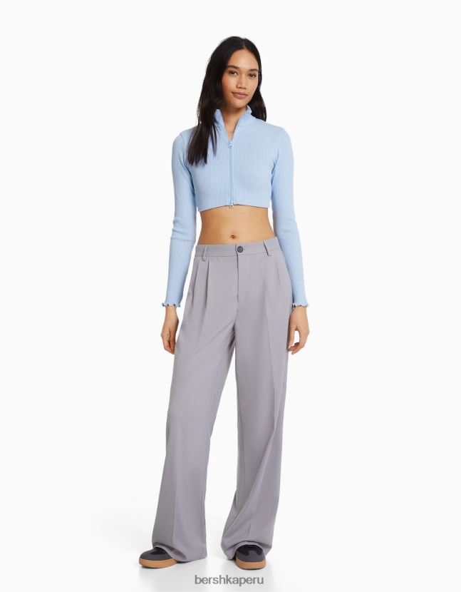 azul claro Bershka mujer cárdigan corto con cuello alto y cremallera 806J6B1032