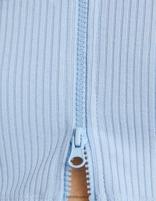 azul claro Bershka mujer cárdigan corto con cuello alto y cremallera 806J6B1032