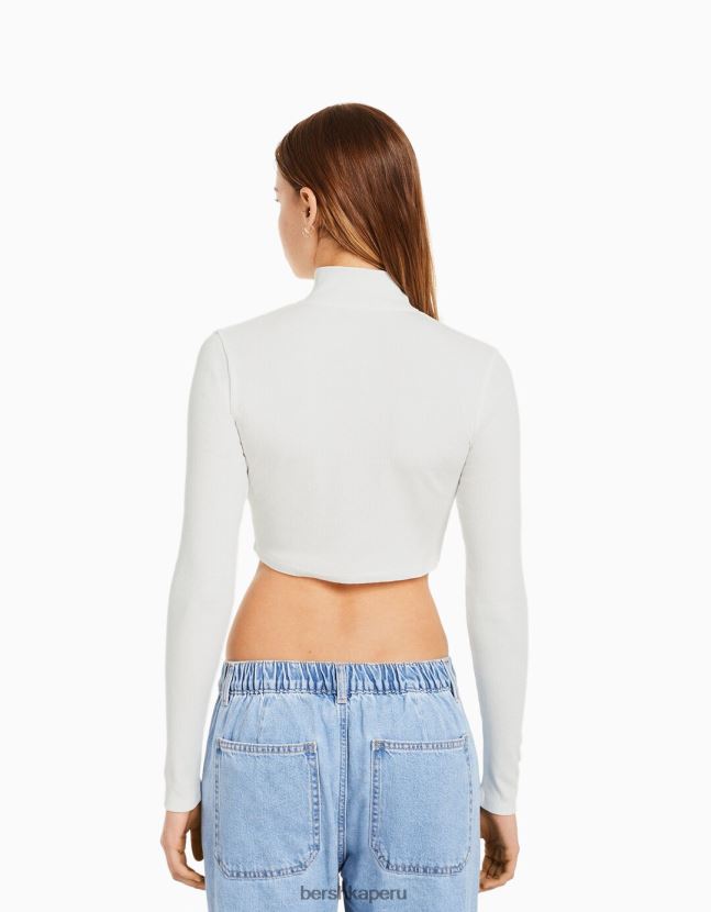 blanco Bershka mujer cárdigan a rayas con cremallera 806J6B1075