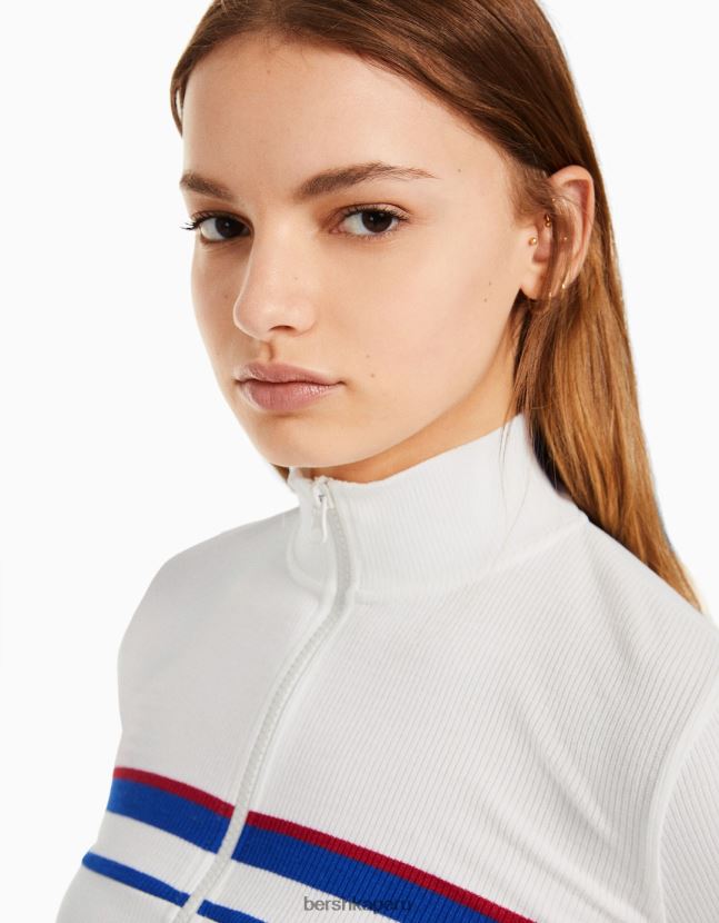 blanco Bershka mujer cárdigan a rayas con cremallera 806J6B1075