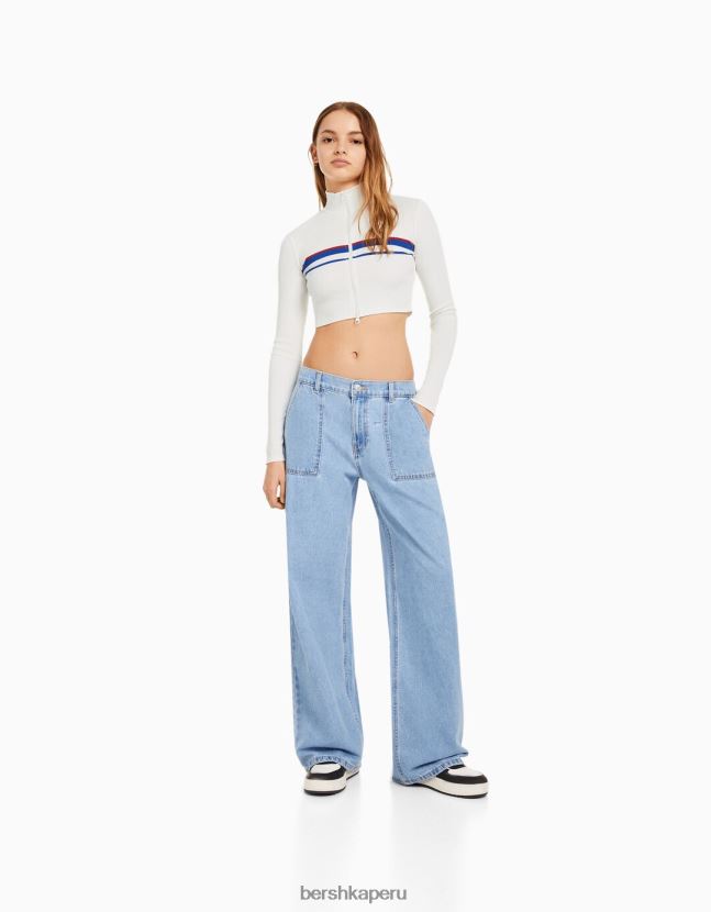 blanco Bershka mujer cárdigan a rayas con cremallera 806J6B1075