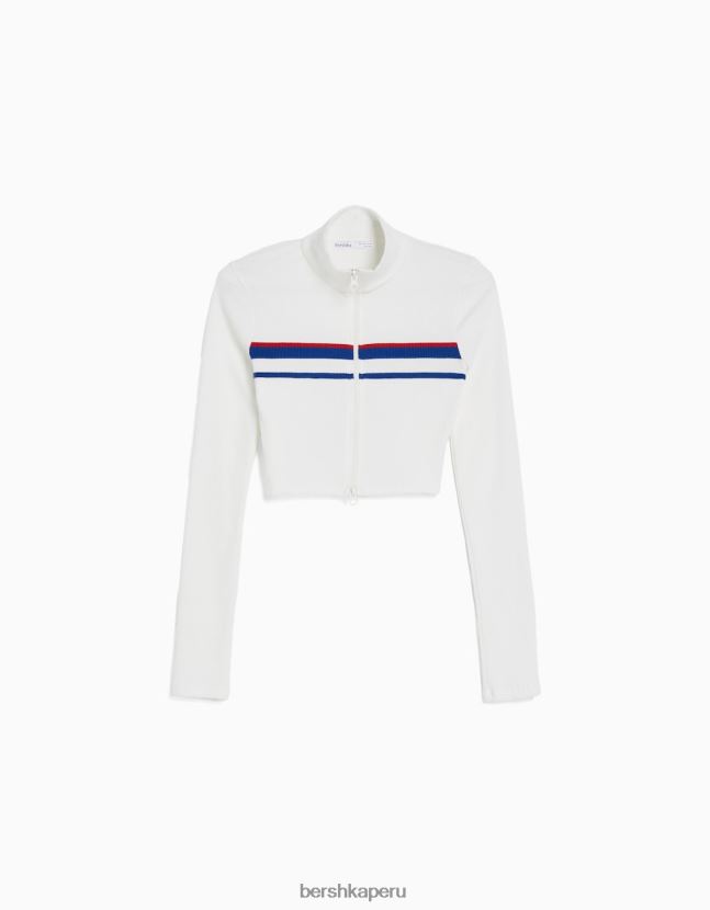 blanco Bershka mujer cárdigan a rayas con cremallera 806J6B1075