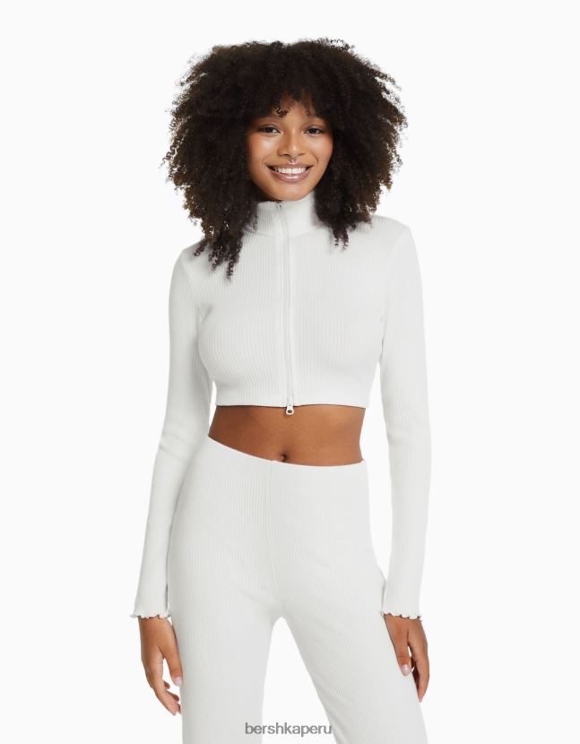 blanquecino Bershka mujer cárdigan corto con cuello alto y cremallera 806J6B962