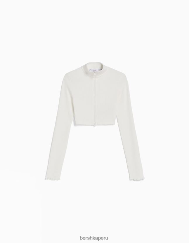 blanquecino Bershka mujer cárdigan corto con cuello alto y cremallera 806J6B962