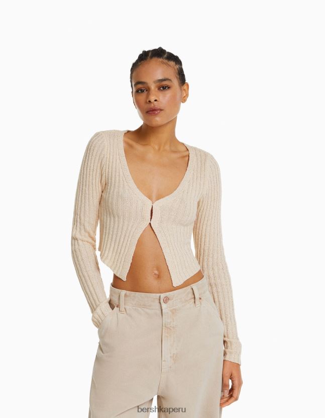 crema Bershka mujer cárdigan corto rústico 806J6B995