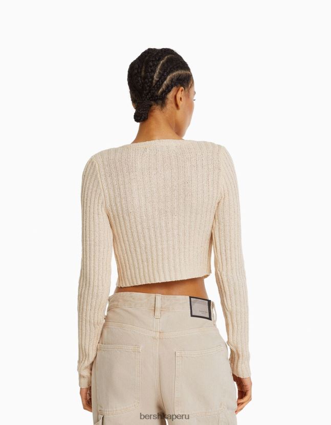 crema Bershka mujer cárdigan corto rústico 806J6B995