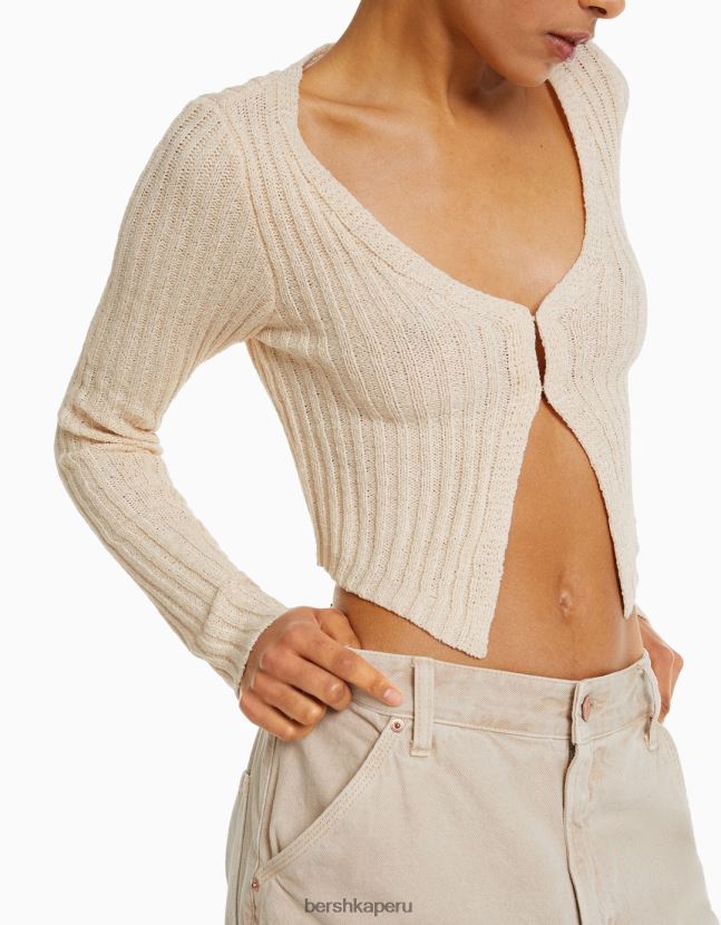 crema Bershka mujer cárdigan corto rústico 806J6B995
