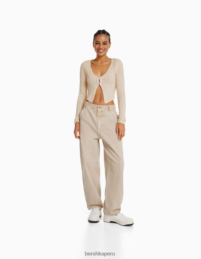 crema Bershka mujer cárdigan corto rústico 806J6B995