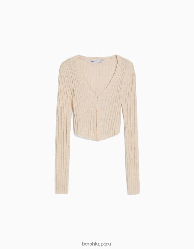 crema Bershka mujer cárdigan corto rústico 806J6B995