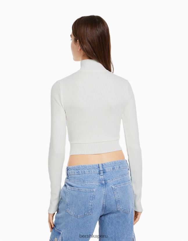 crema Bershka mujer cárdigan de manga larga bordado con cremallera 806J6B1080