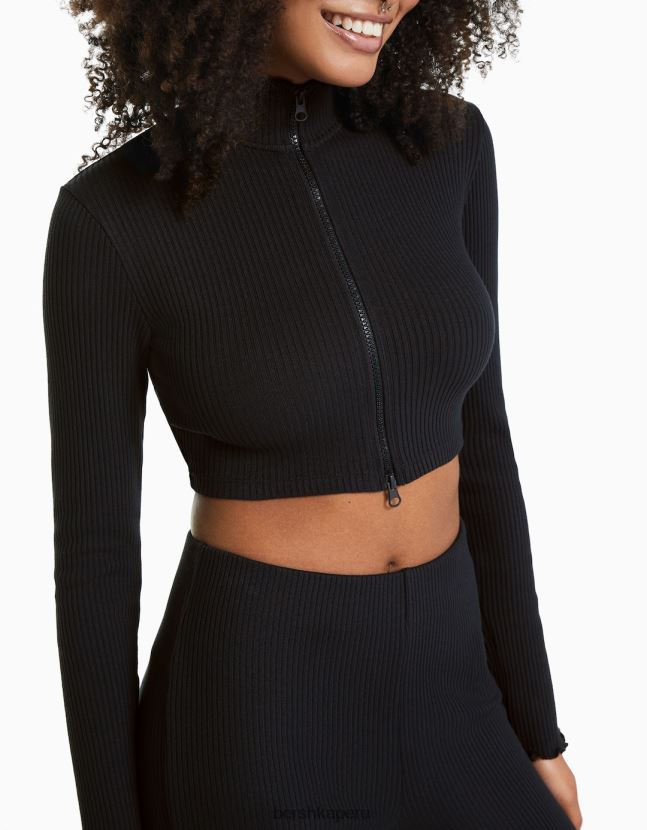 gris oscuro Bershka mujer cárdigan corto con cuello alto y cremallera 806J6B963