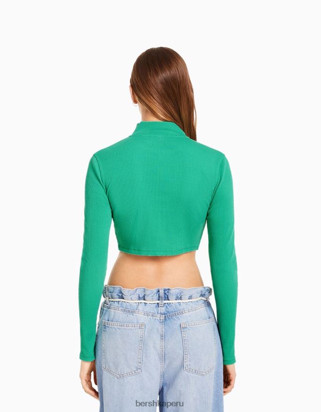 verde Bershka mujer cárdigan a rayas con cremallera 806J6B1074