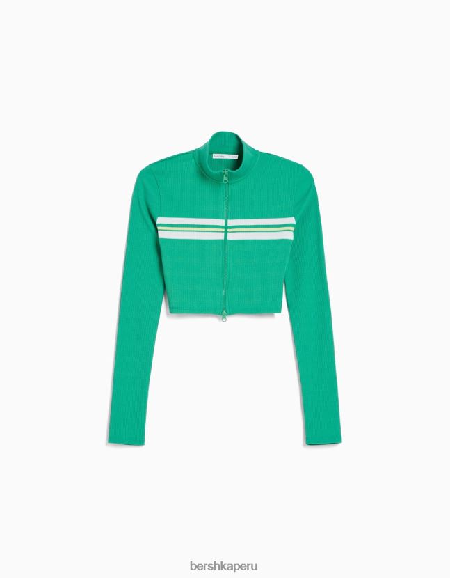 verde Bershka mujer cárdigan a rayas con cremallera 806J6B1074
