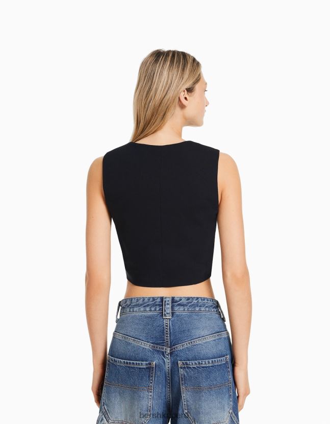 azul oscuro Bershka mujer chaleco de vestir con botones 806J6B1187