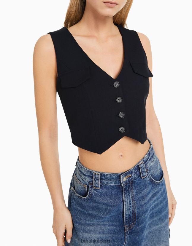 azul oscuro Bershka mujer chaleco de vestir con botones 806J6B1187