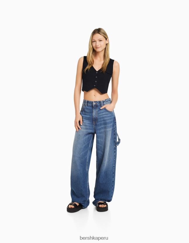 azul oscuro Bershka mujer chaleco de vestir con botones 806J6B1187